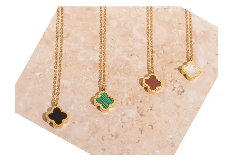 Titanium Steel Four Leaf Clover Necklace for Women Rose Gold — feature 19