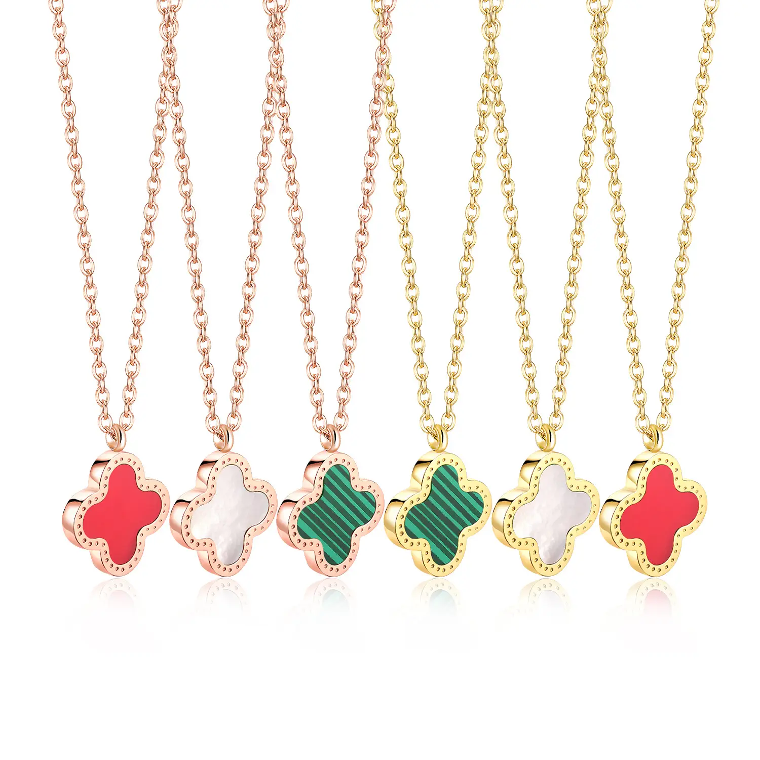 Titanium Steel Four Leaf Clover Necklace for Women Rose Gold — feature 2