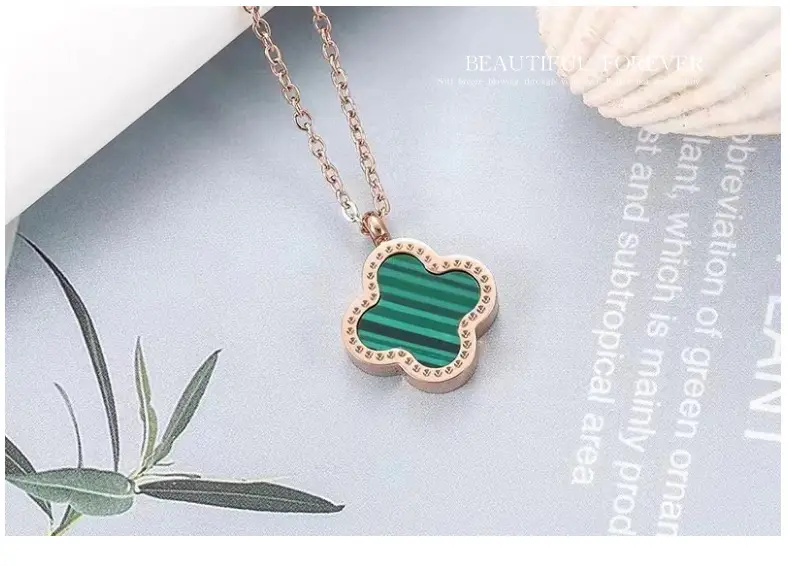 Titanium Steel Four Leaf Clover Necklace for Women Rose Gold — feature 23