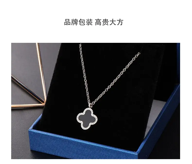Titanium Steel Four Leaf Clover Necklace for Women Rose Gold — feature 26