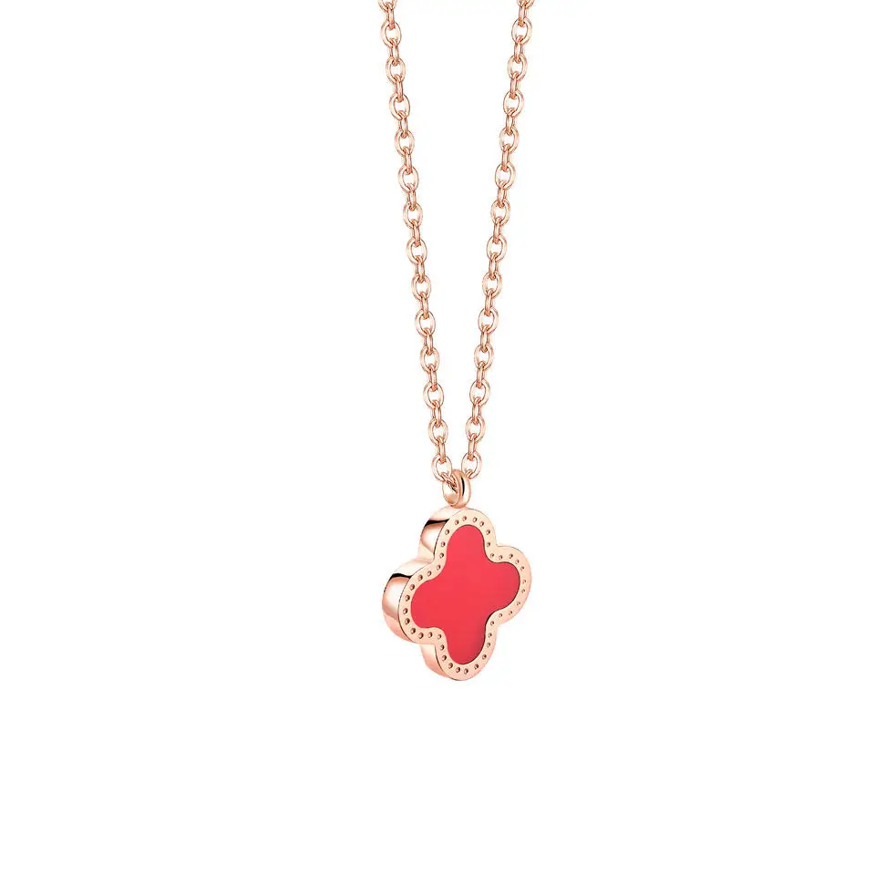 Titanium Steel Four Leaf Clover Necklace for Women Rose Gold — feature 7
