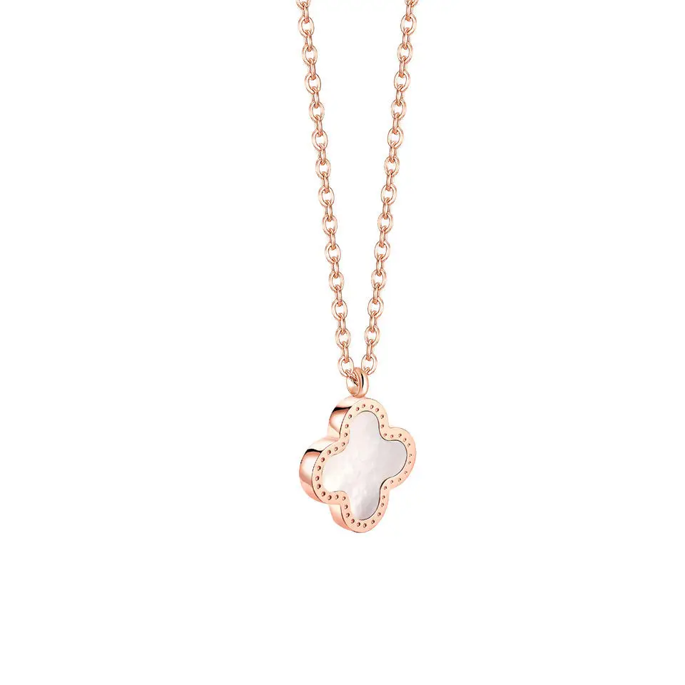 Titanium Steel Four Leaf Clover Necklace for Women Rose Gold — feature 9