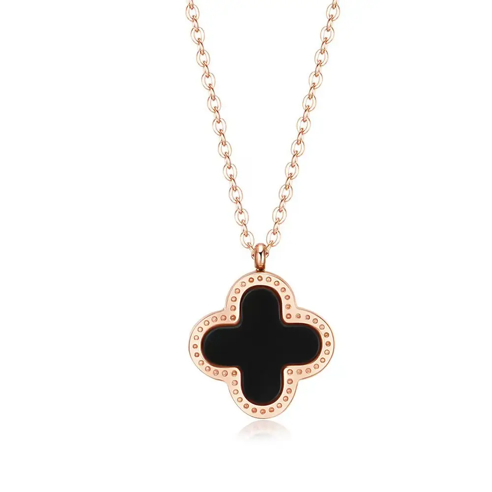 Titanium Steel Four Leaf Clover Necklace for Women Rose Gold - Image 2