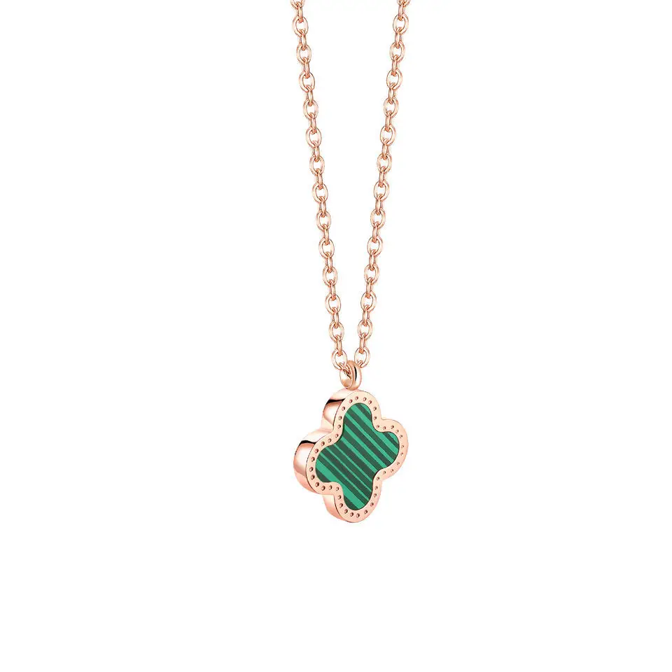 Titanium Steel Four Leaf Clover Necklace for Women Rose Gold - Image 4