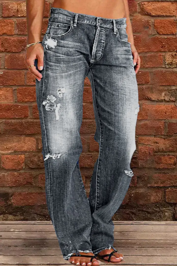 Ladies Denim Jeans Straight Fit Hole Wash Casual Wear - Image 6