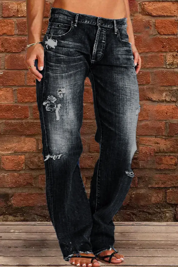Ladies Denim Jeans Straight Fit Hole Wash Casual Wear - Image 4