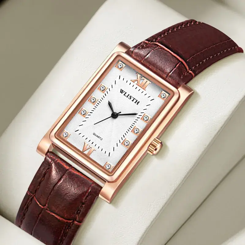 Wolishi Rose Gold Women's Quartz Watch with Brown Leather Strap - Image 5