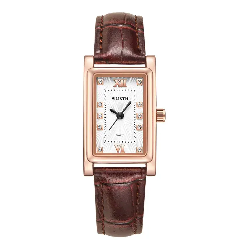 Wolishi Rose Gold Women's Quartz Watch with Brown Leather Strap - Image 2