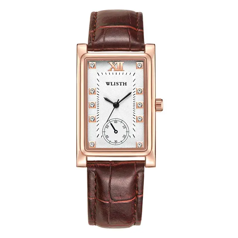 Wolishi Rose Gold Women's Quartz Watch with Brown Leather Strap - Image 3