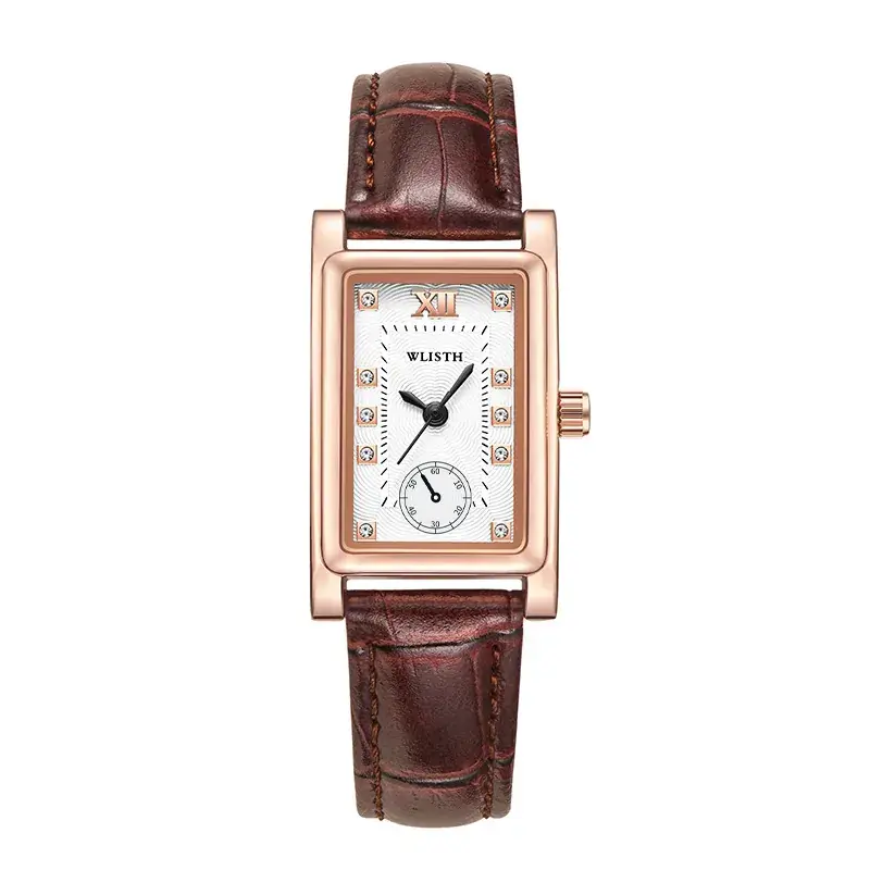 Wolishi Rose Gold Women's Quartz Watch with Brown Leather Strap - Image 4