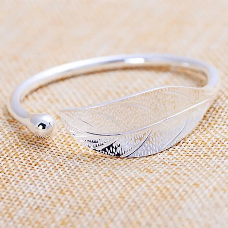 Silver Leaf Open Bracelet for Women - Image 3
