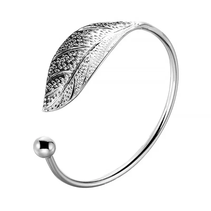 Silver Leaf Open Bracelet for Women - Image 5