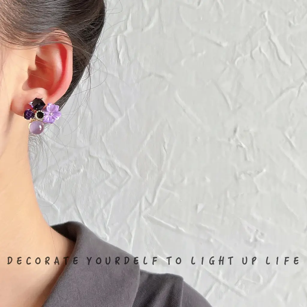 Amethyst Flower Earrings 925 Silver Plated - Image 3