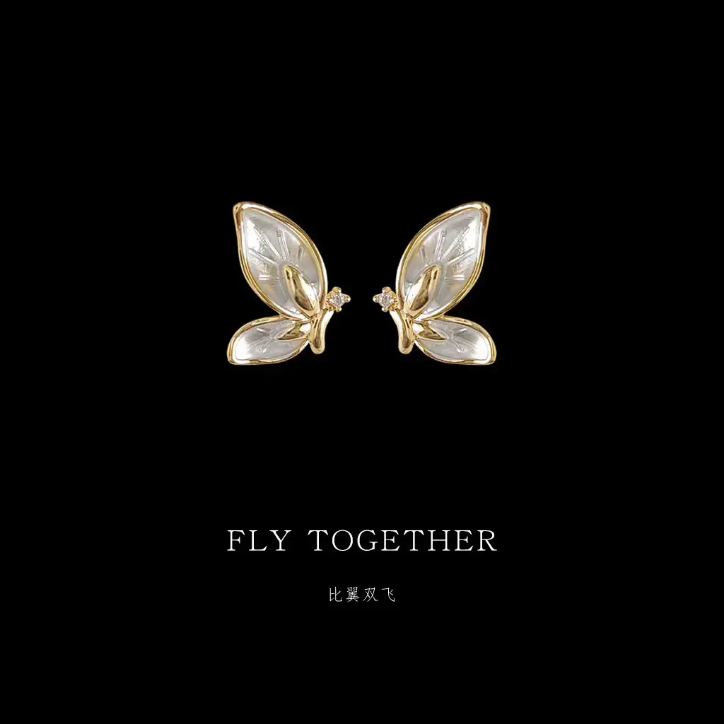 Butterfly Earrings 925 Silver Needle Plating 14K - Image 3