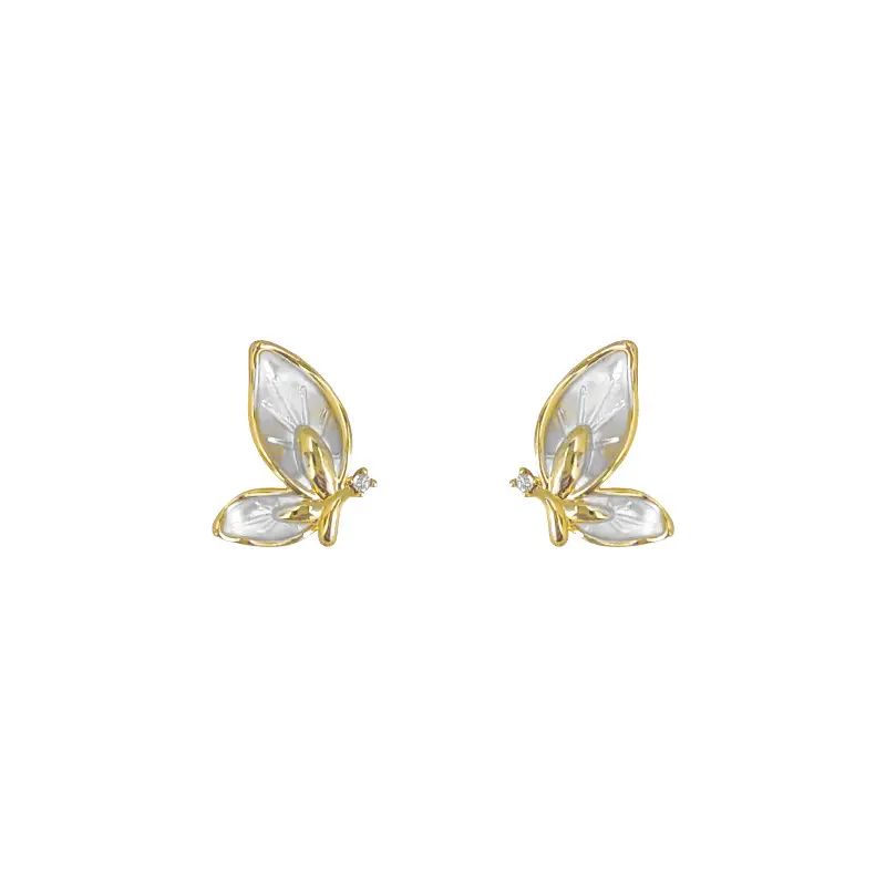 Butterfly Earrings 925 Silver Needle Plating 14K - Image 5