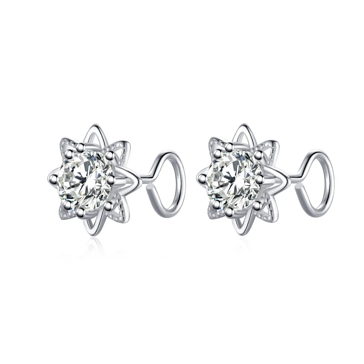 999 Sterling Silver Japanese Korean Inlay Flash Diamond Earrings