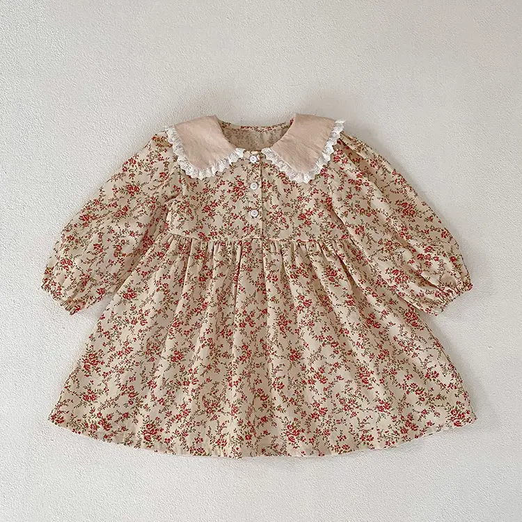 South Korea Children Floral Fleece Dress Set - Image 2
