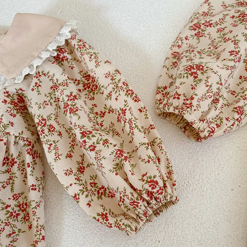 South Korea Children Floral Fleece Dress Set — feature 11