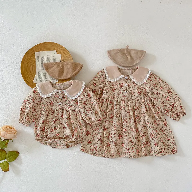 South Korea Children Floral Fleece Dress Set — feature 2