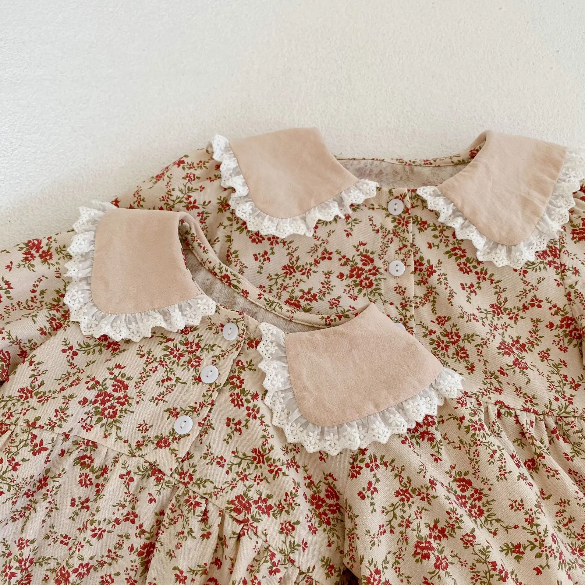 South Korea Children Floral Fleece Dress Set — feature 9