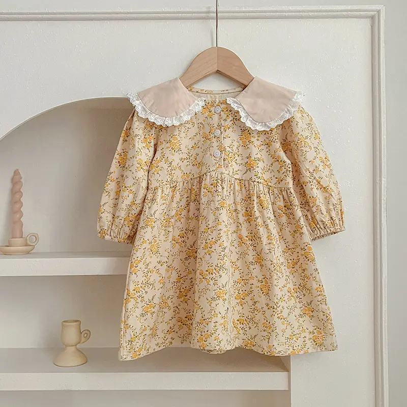 South Korea Children Floral Fleece Dress Set - Image 3