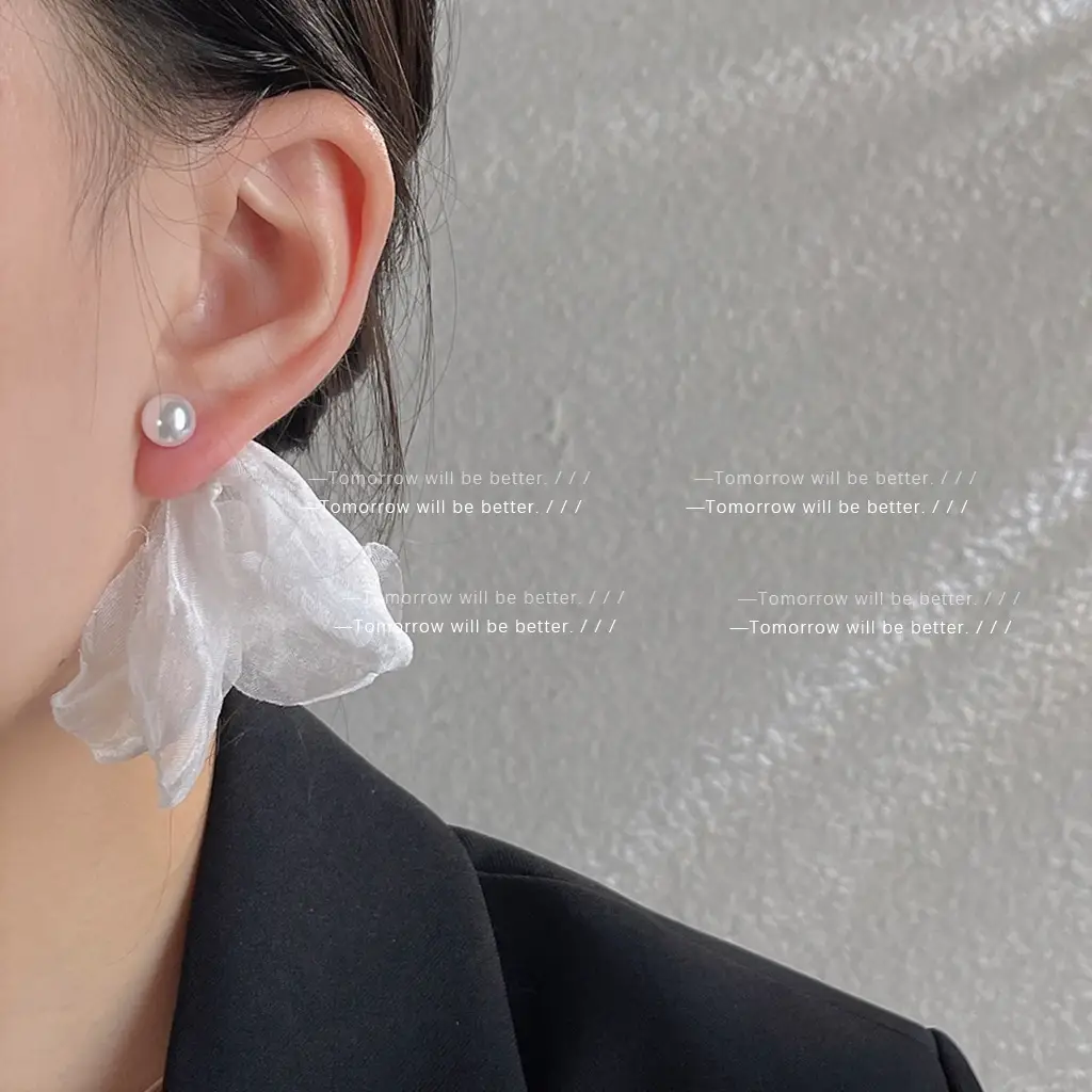 Asymmetric Chiffon Flower Earrings Women Mori Style Elegant Artistic