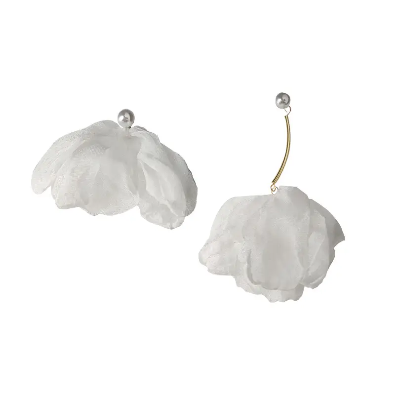 Asymmetric Chiffon Flower Earrings Women Mori Style Elegant Artistic
