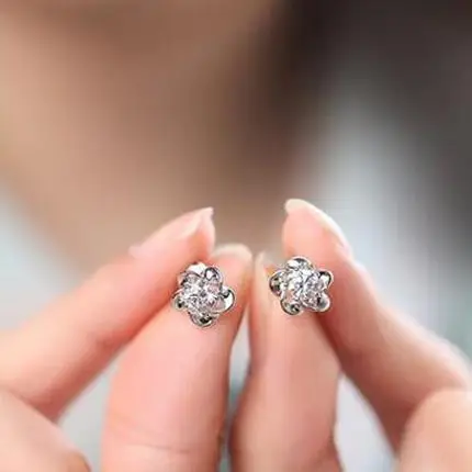 S925 Silver Flower Earrings with Zircon Stones - Image 3