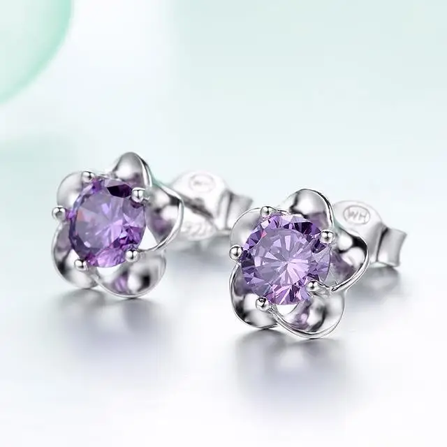 S925 Silver Flower Earrings with Zircon Stones - Image 4