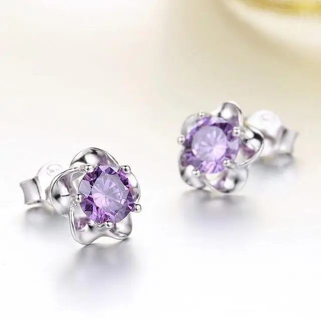 S925 Silver Flower Earrings with Zircon Stones - Image 5