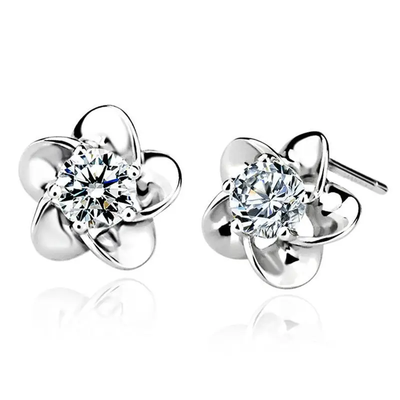 S925 Silver Flower Earrings with Zircon Stones - Image 6