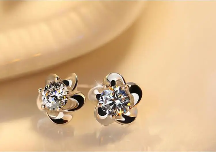 S925 Silver Flower Earrings with Zircon Stones — feature 23