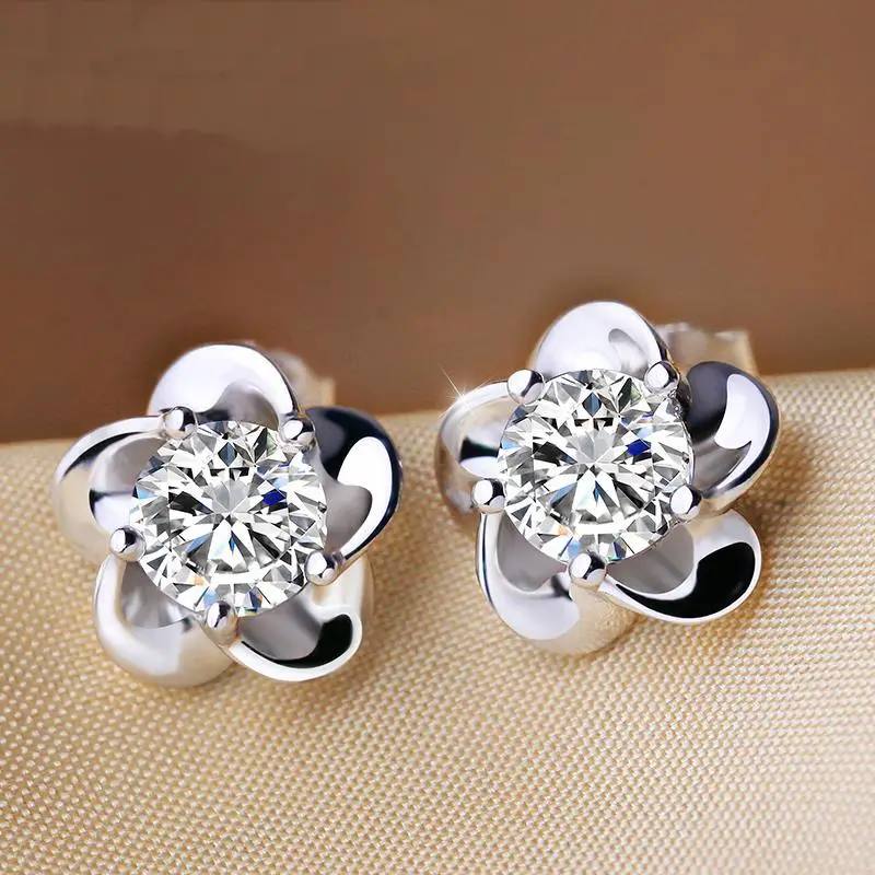 S925 Silver Flower Earrings with Zircon Stones — feature 30