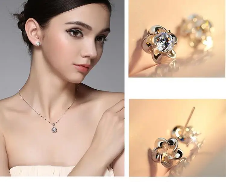 S925 Silver Flower Earrings with Zircon Stones — feature 6