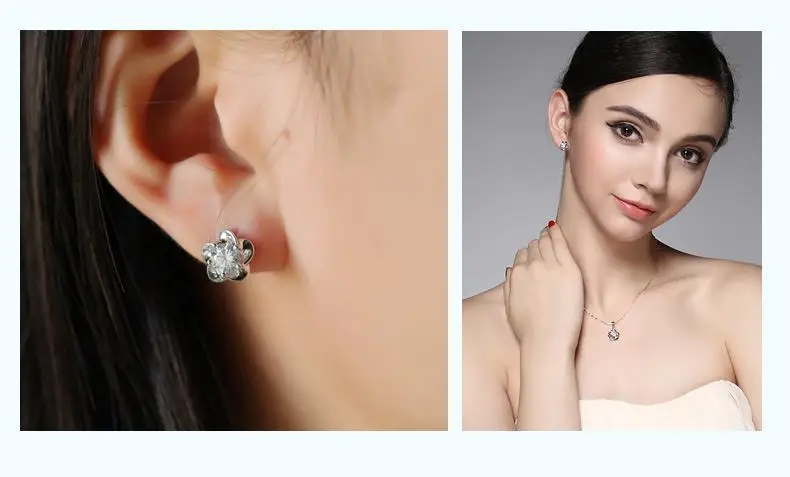 S925 Silver Flower Earrings with Zircon Stones — feature 7