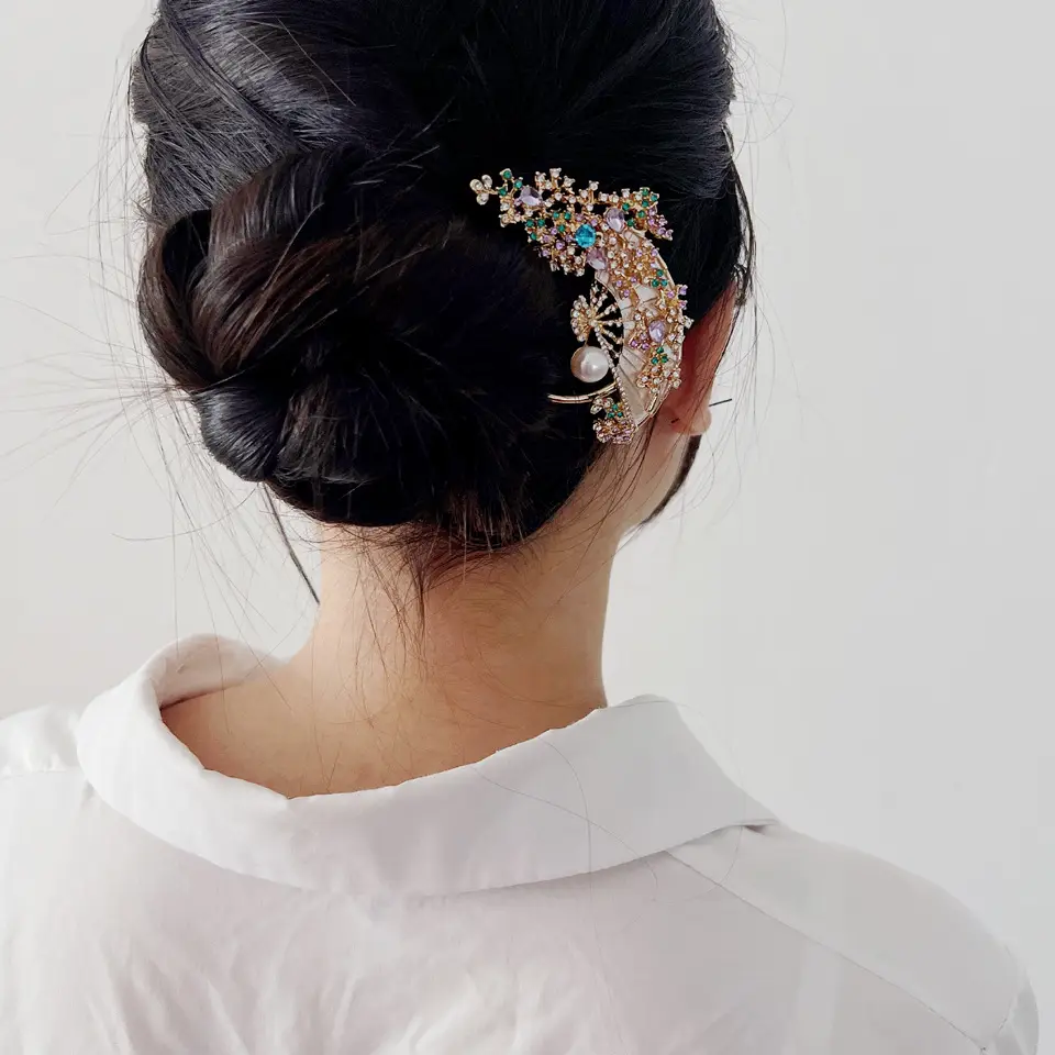 Folding Hairpin with Pearl & Crystal Design for Women