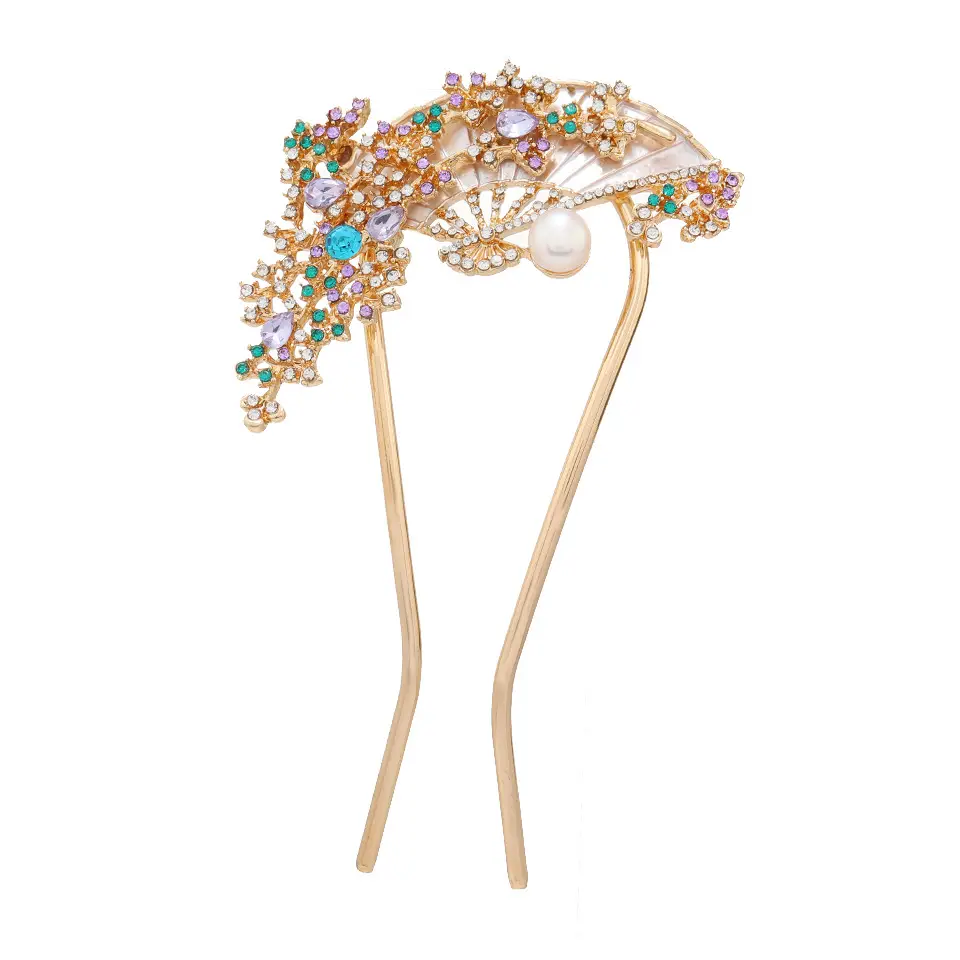 Folding Hairpin with Pearl & Crystal Design for Women
