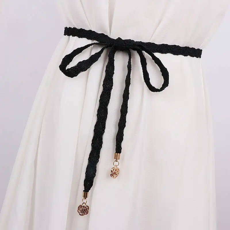 Black Bow Belt with Gold Accents for Women's Dresses - Image 4