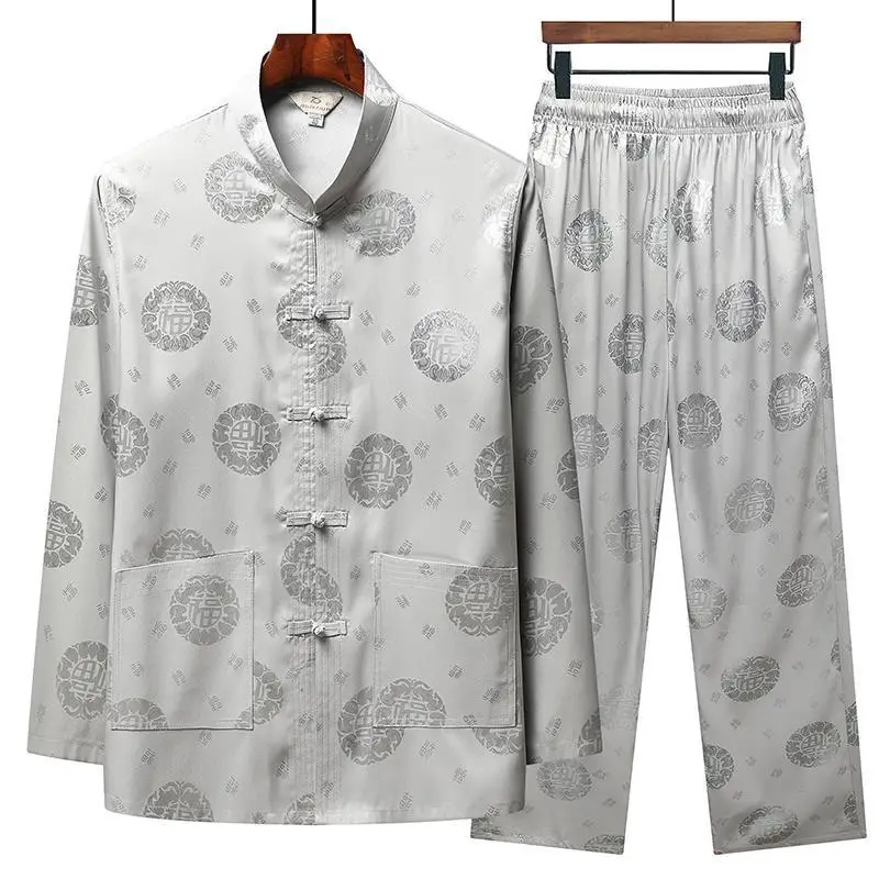 Autumn Men's Blue Tang Suit with Buckle Design