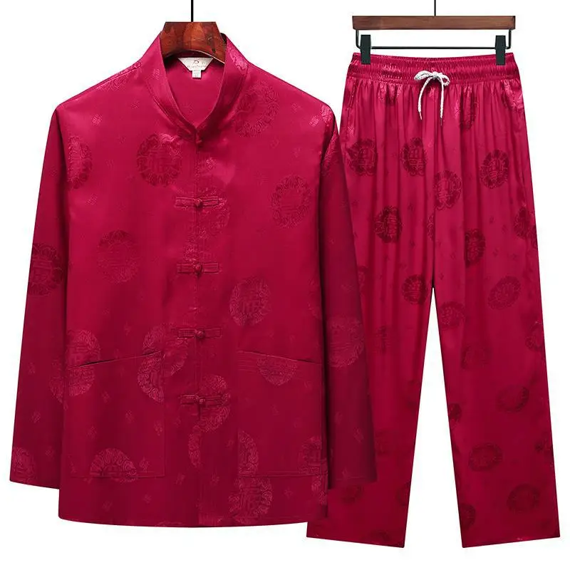 Autumn Men's Blue Tang Suit with Buckle Design