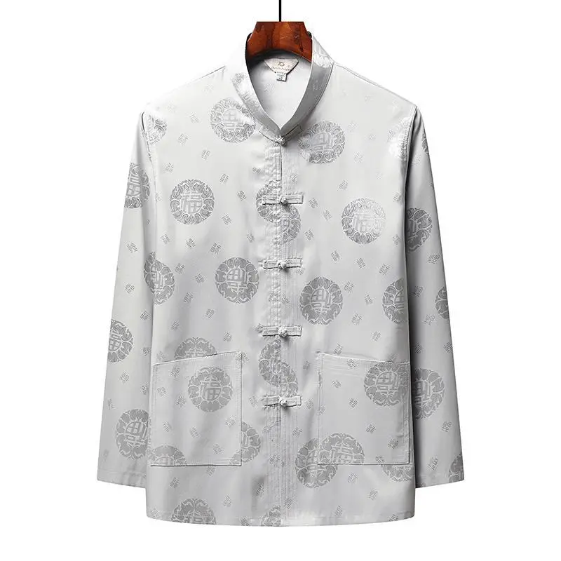 Autumn Men's Blue Tang Suit with Buckle Design