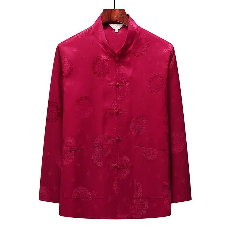 Autumn Men's Blue Tang Suit with Buckle Design