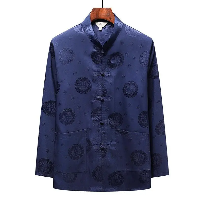 Autumn Men's Blue Tang Suit with Buckle Design