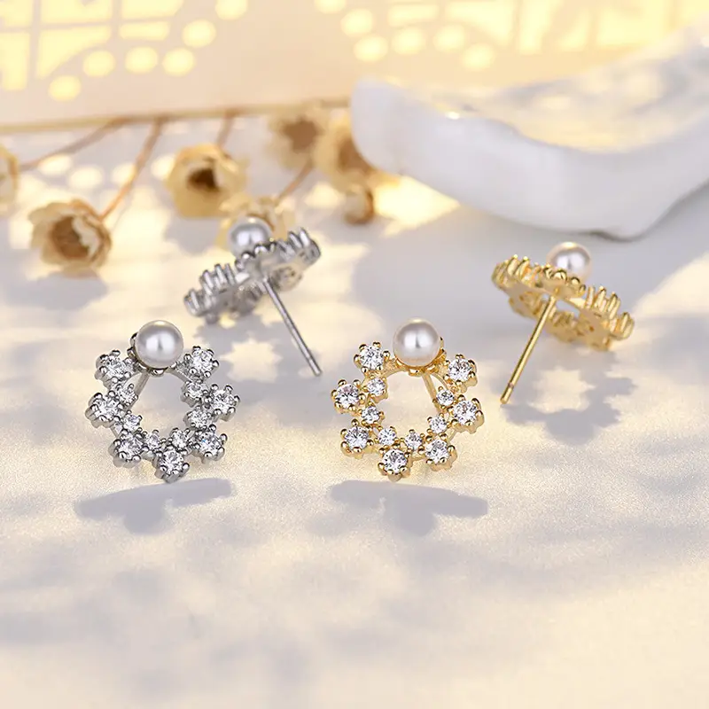 Korean Flower Pearl Earrings for Women - Image 3