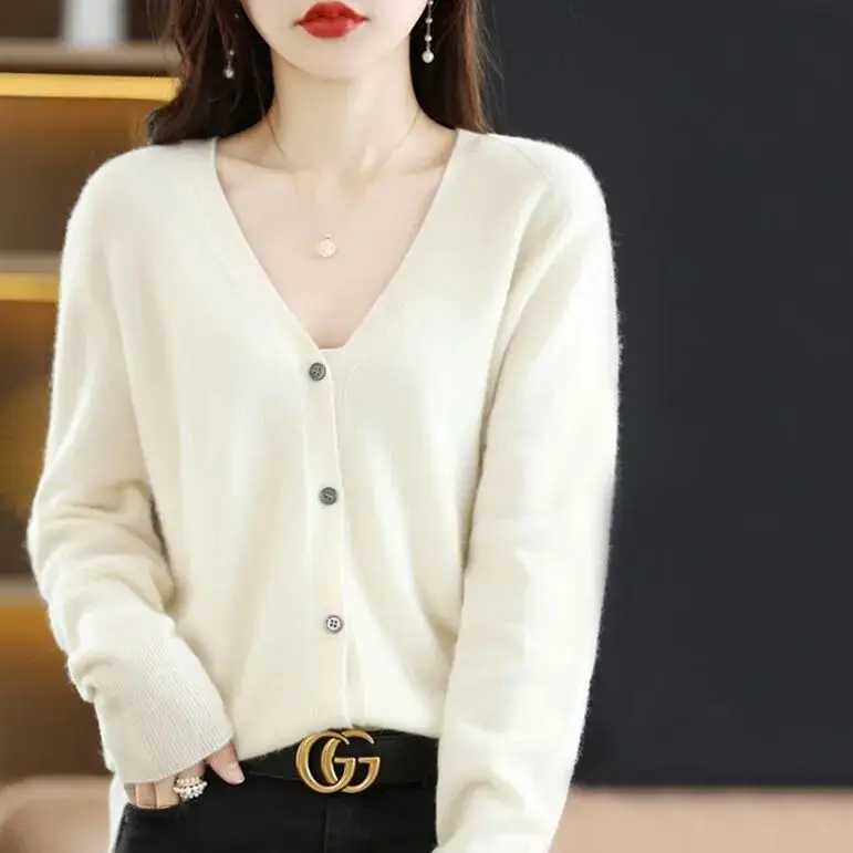 Women Grey V Neck Long Sleeve Knit Cardigan - Image 10