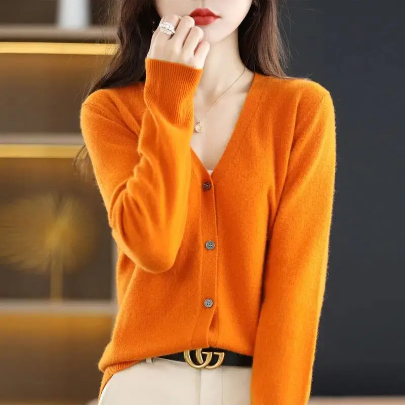 Women Grey V Neck Long Sleeve Knit Cardigan - Image 12