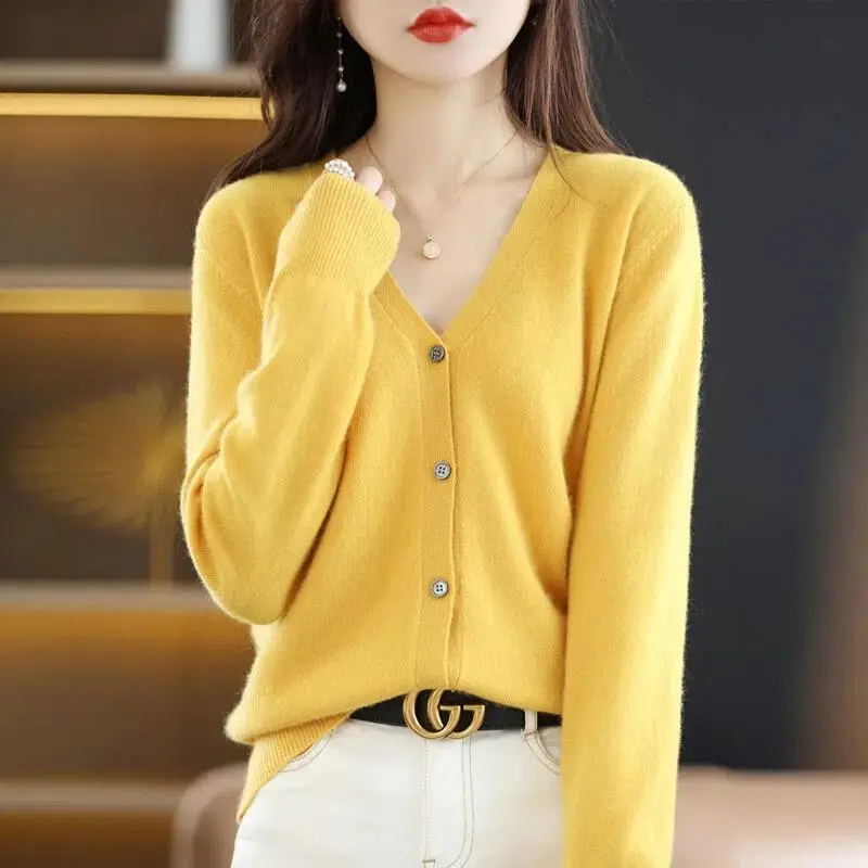 Women Grey V Neck Long Sleeve Knit Cardigan - Image 7