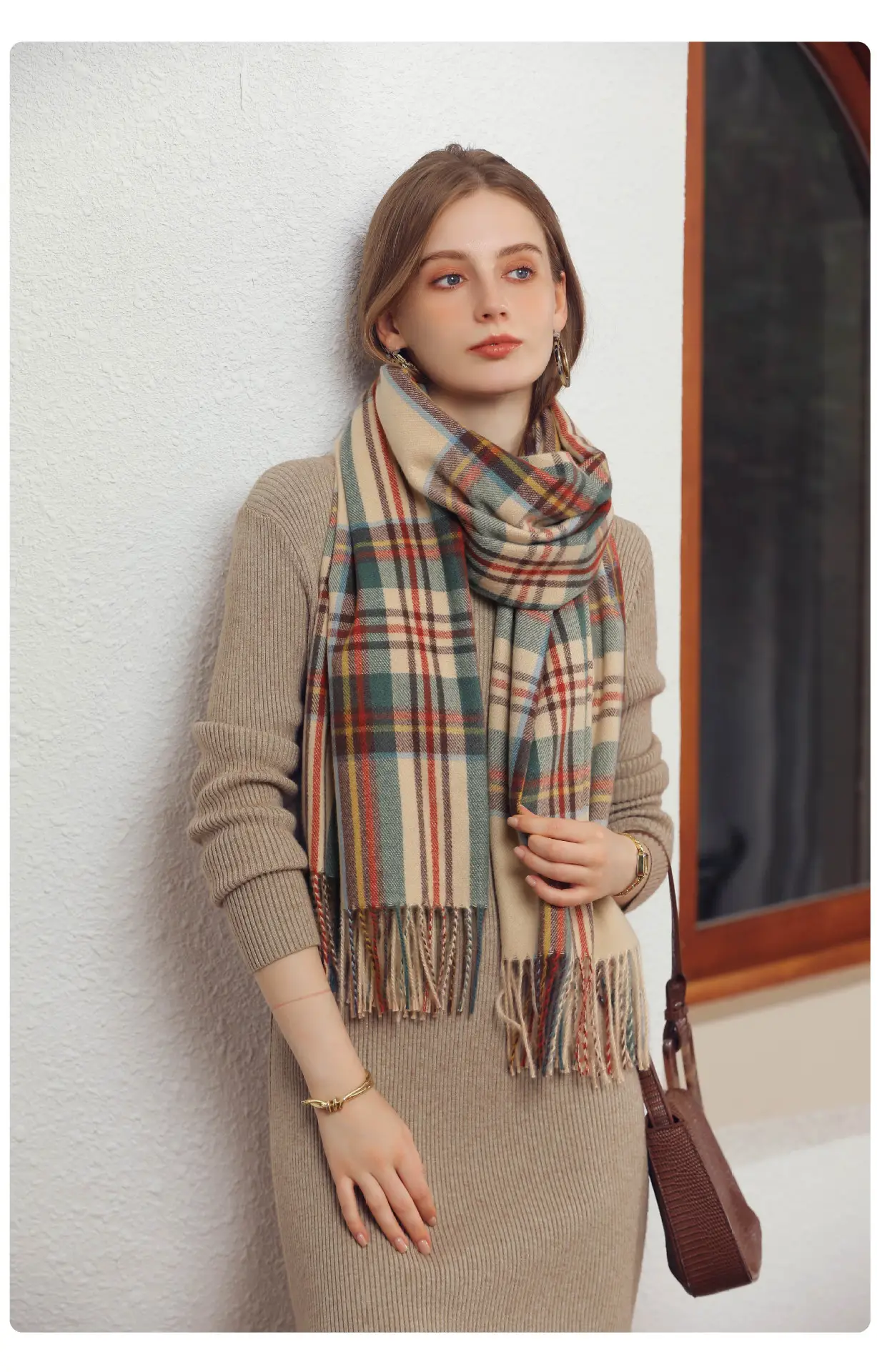 Women's Plaid Tassel Scarf Winter Warm Blue — feature 14