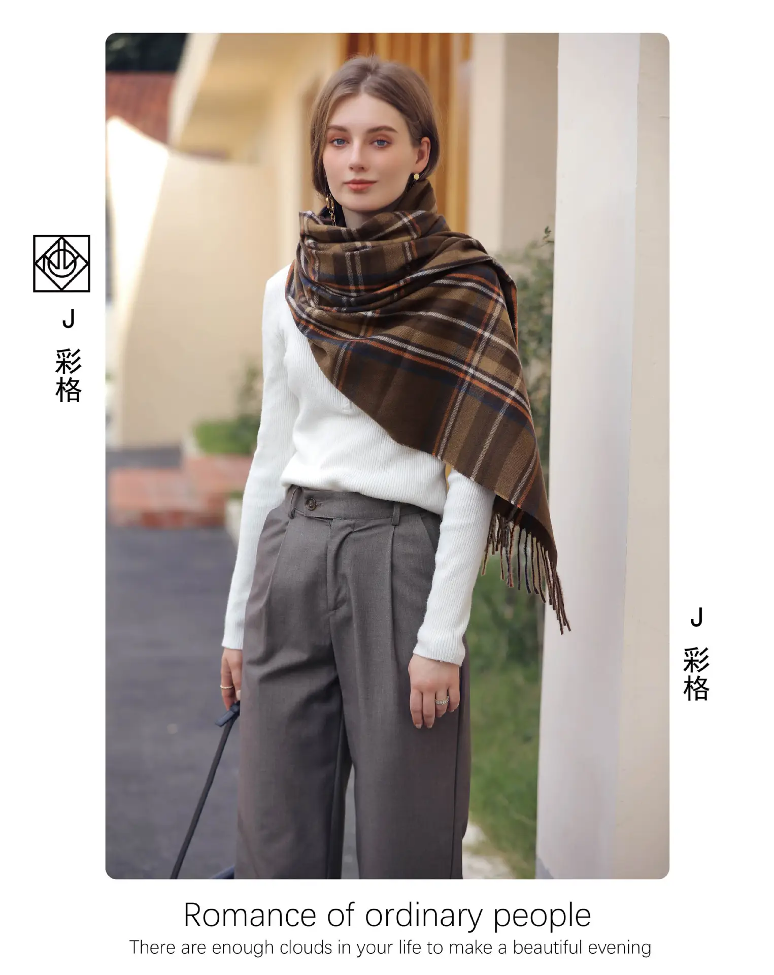 Women's Plaid Tassel Scarf Winter Warm Blue — feature 4
