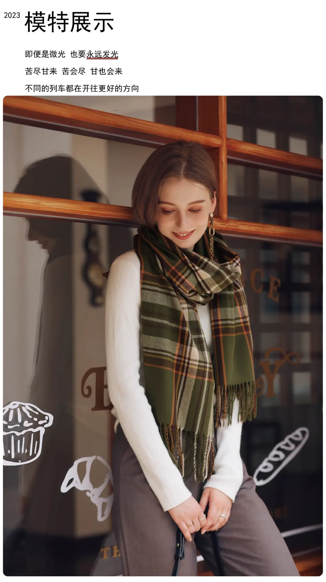 Women's Plaid Tassel Scarf Winter Warm Blue — feature 8